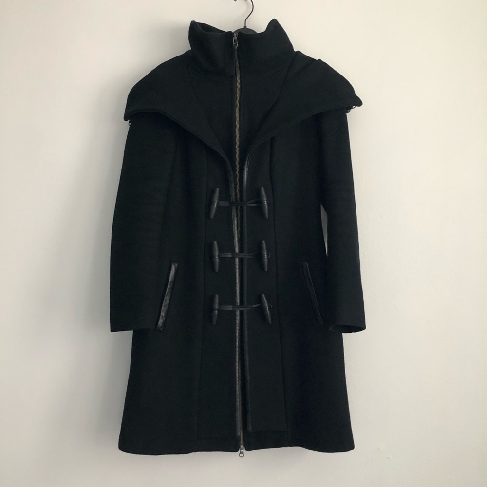 MACKAGE black hooded wool toggle coat leather S